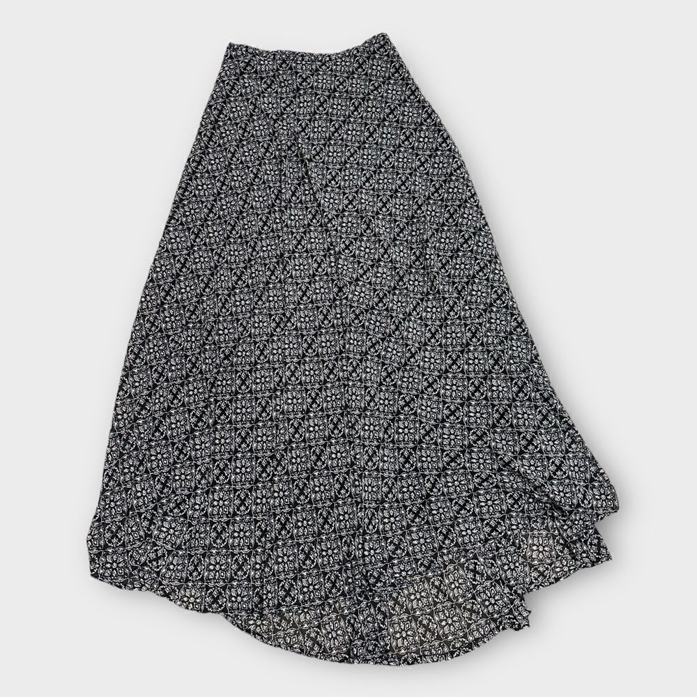 Aztec Black White Flowy Lightweight Sheer A Line Loose Maxi Skirt